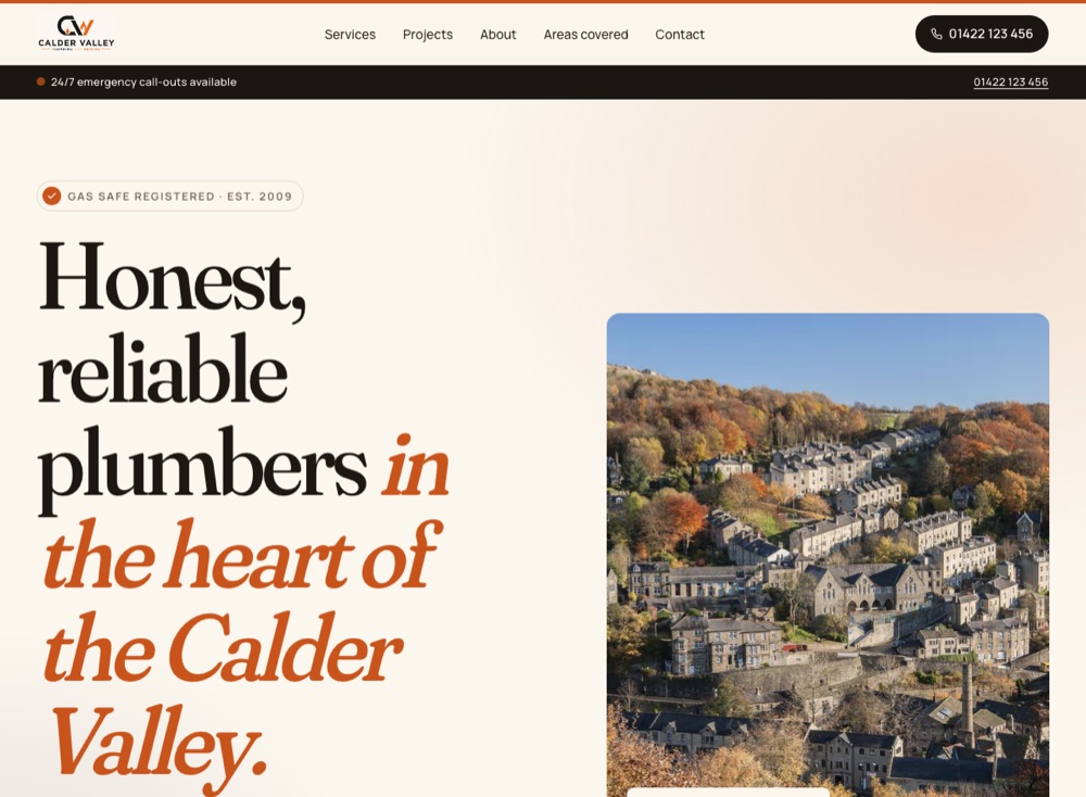 Homepage of the Calder Valley Plumbing & Heating website